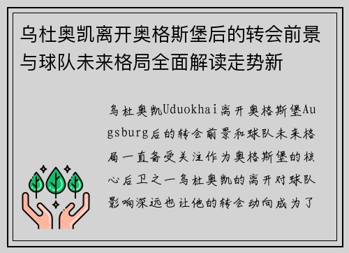乌杜奥凯离开奥格斯堡后的转会前景与球队未来格局全面解读走势新 乌杜奥凯离开奥格斯堡后的转会前景与球队未来格局全面解读走势新